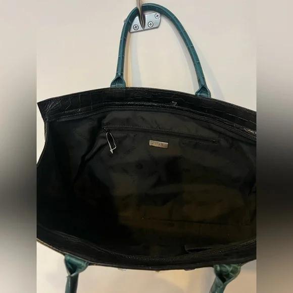 Braccialini Leather Patchwork Embellished Tote Bag Croc Embossed Floral Gem Vtg - Picture 11 of 14